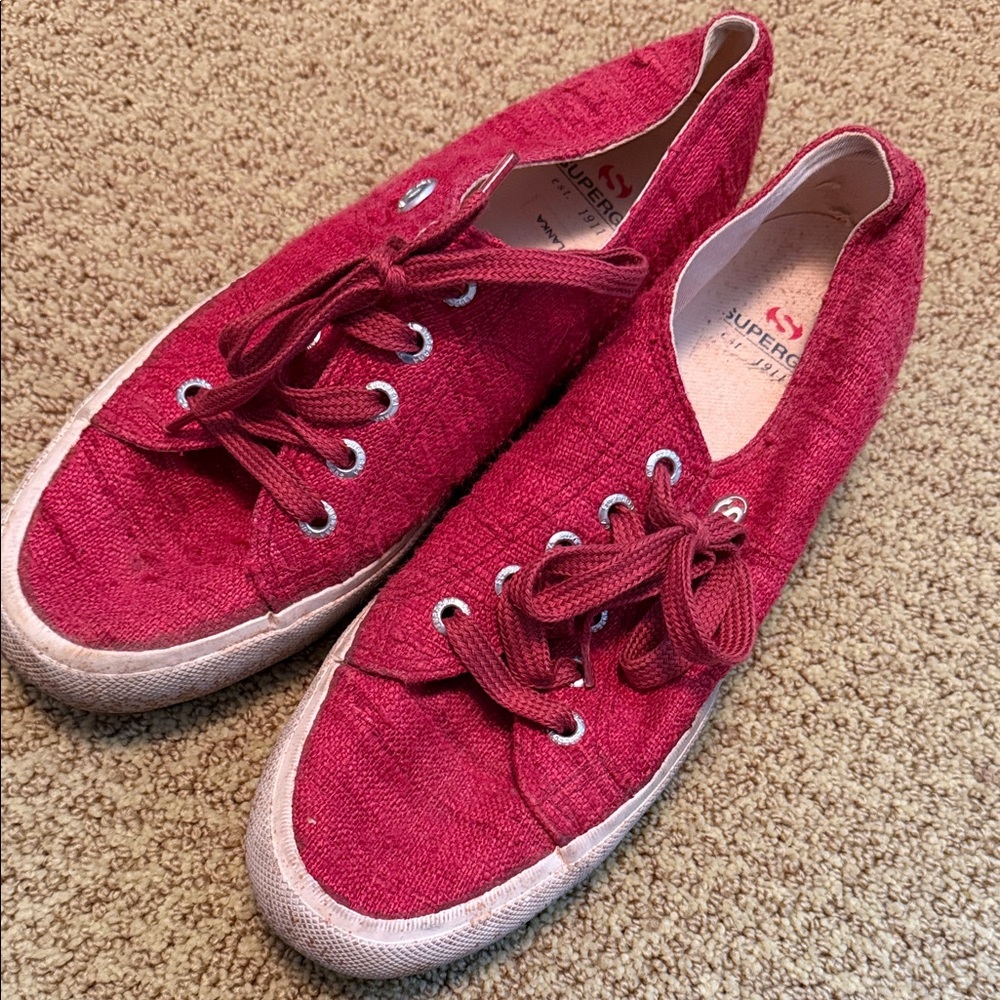 Vintage Superga Women's Bold Red Sneakers 39